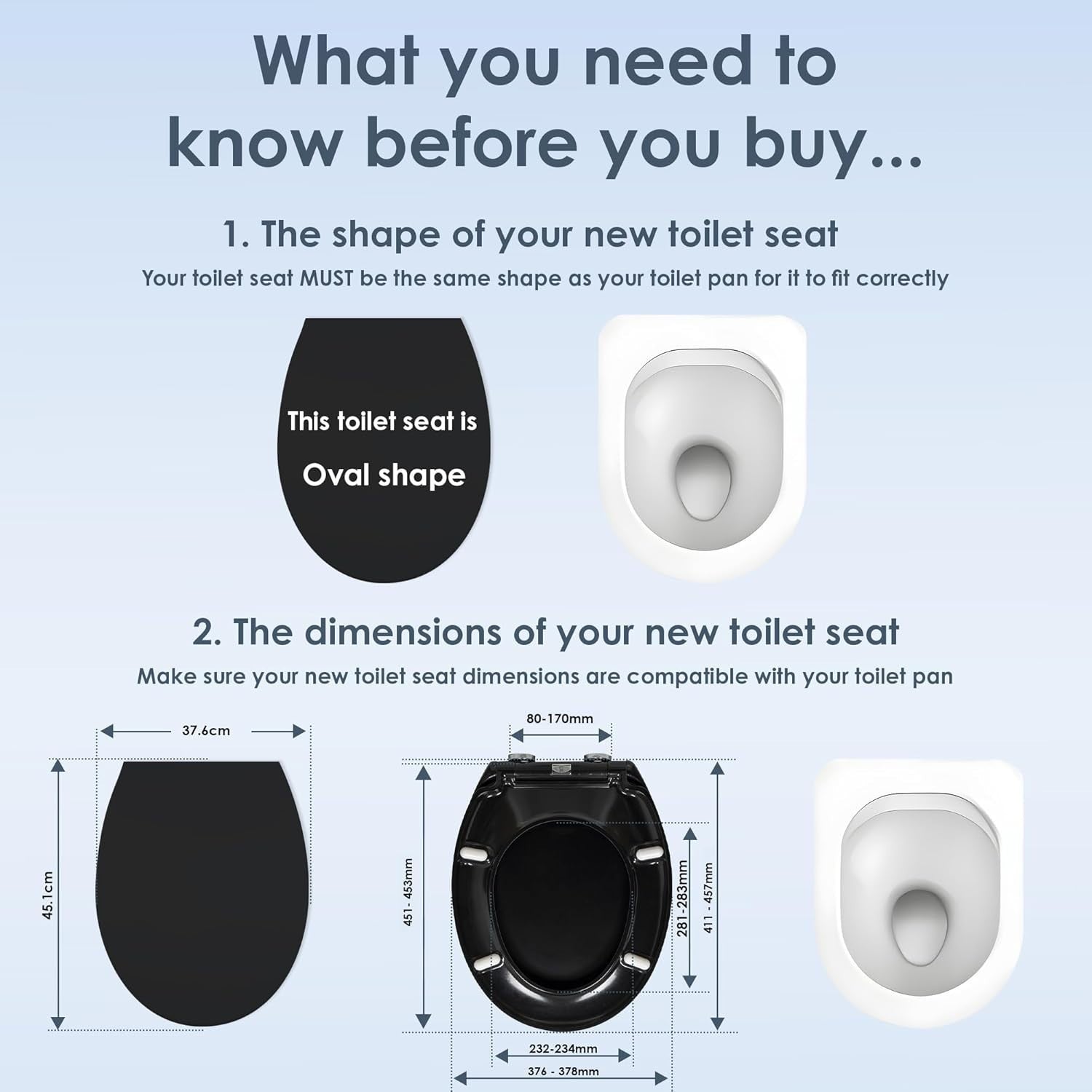 Black Duroplast Toilet Seat Soft Close Oval Shape Quick Release Easy Clean