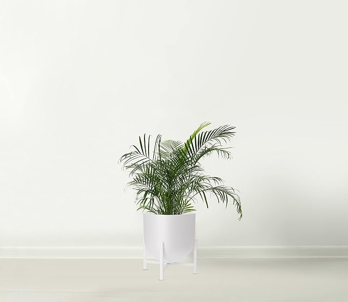 White Metal Planter with Stand 22cm Modern Indoor Flower Pot Home Decor