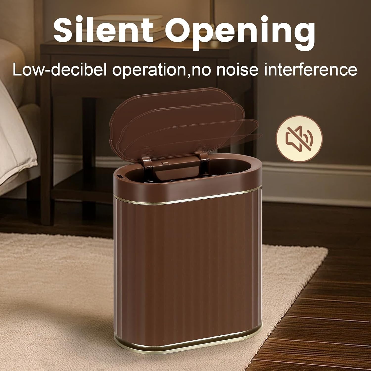 2 Gallon Touchless Bathroom Bin Motion Sensor Slim Brown