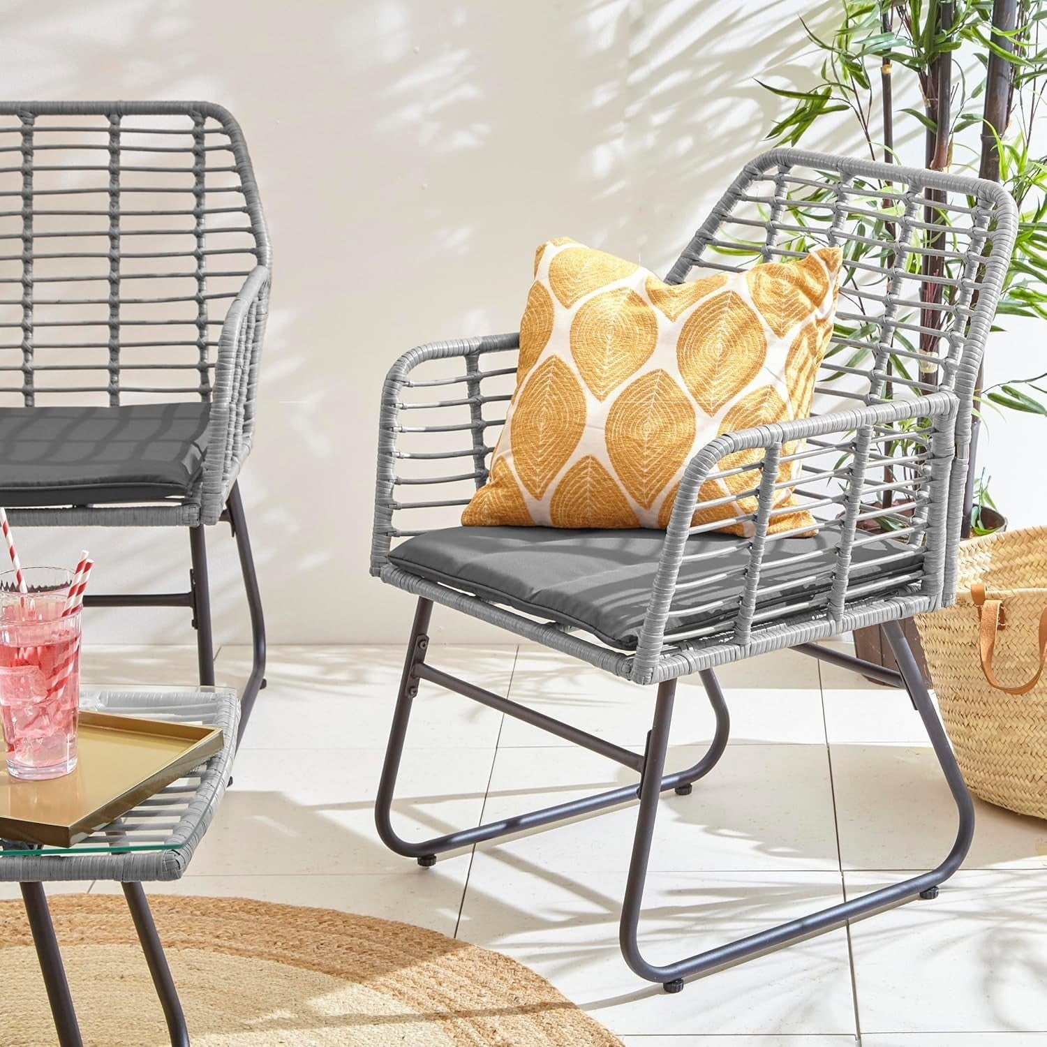 Rattan Garden Furniture Set Grey 4 Seater Patio Sofa Table Chairs