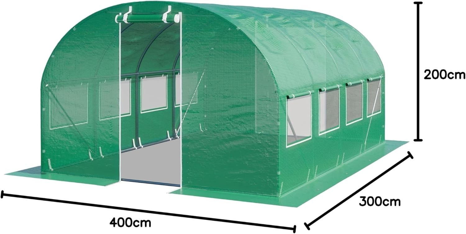 Heavy Duty Polytunnel Greenhouse 3x4m UV Resistant PE Cover with Windows & Metal