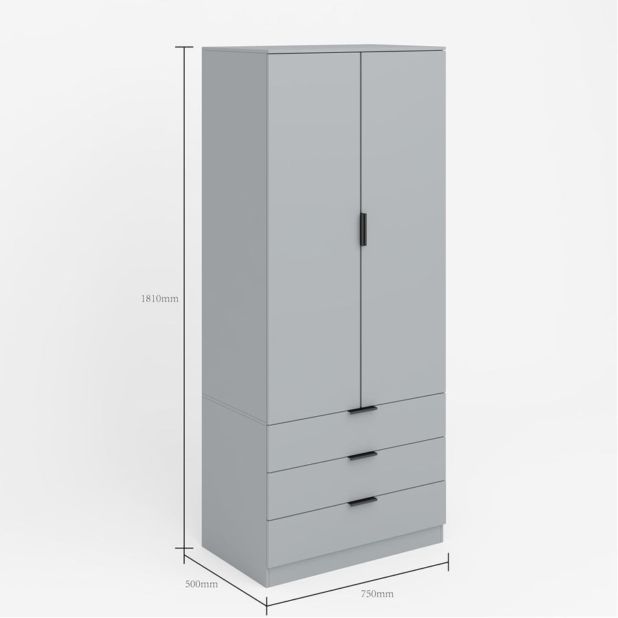 Grey 2 Door Wardrobe with Drawers & Rail – Bedroom Storage Cabinet Unit