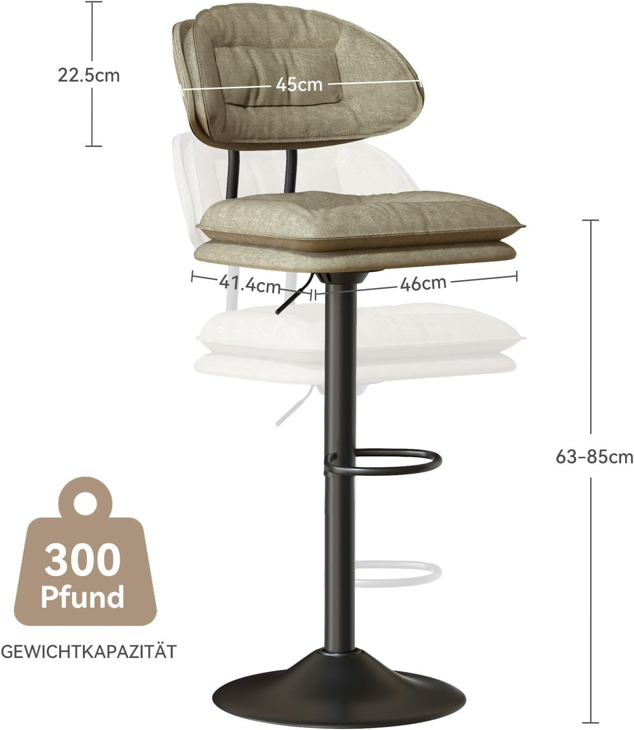 Beige Adjustable Swivel Bar Stools Set of 2 with Back Fabric Counter Height