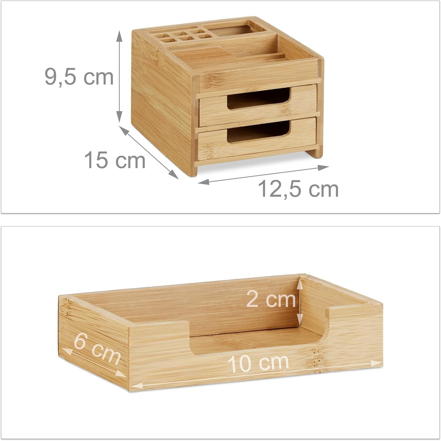 Bamboo Desk Organiser Set with Pen Holder & Memo Box – 2 Drawers