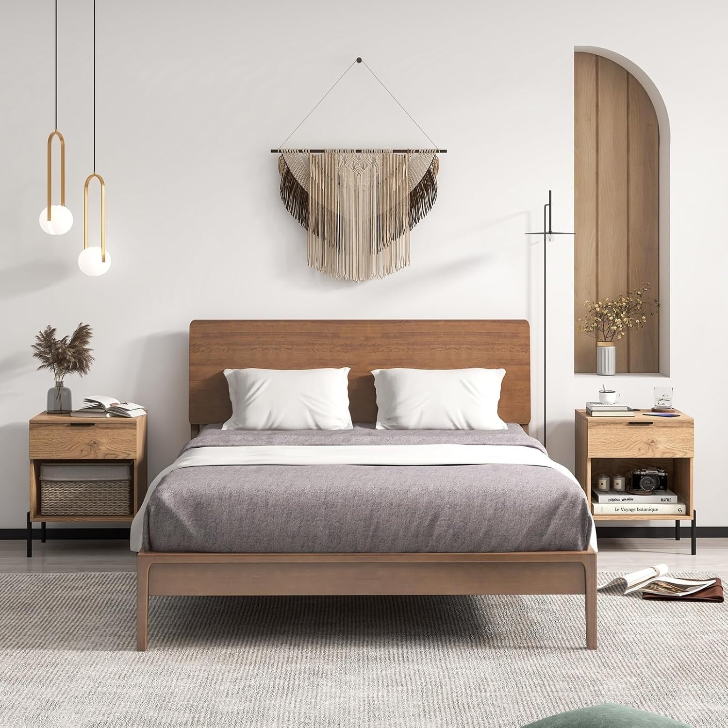 Wooden Bedside Table with Charging Station & Drawer – Modern Nightstand