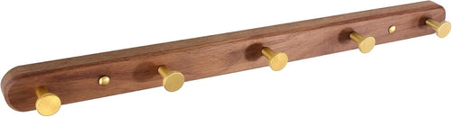 Luxury Walnut Wall Coat Rack 5 Gold Hooks Wooden Hanger Rail Hallway