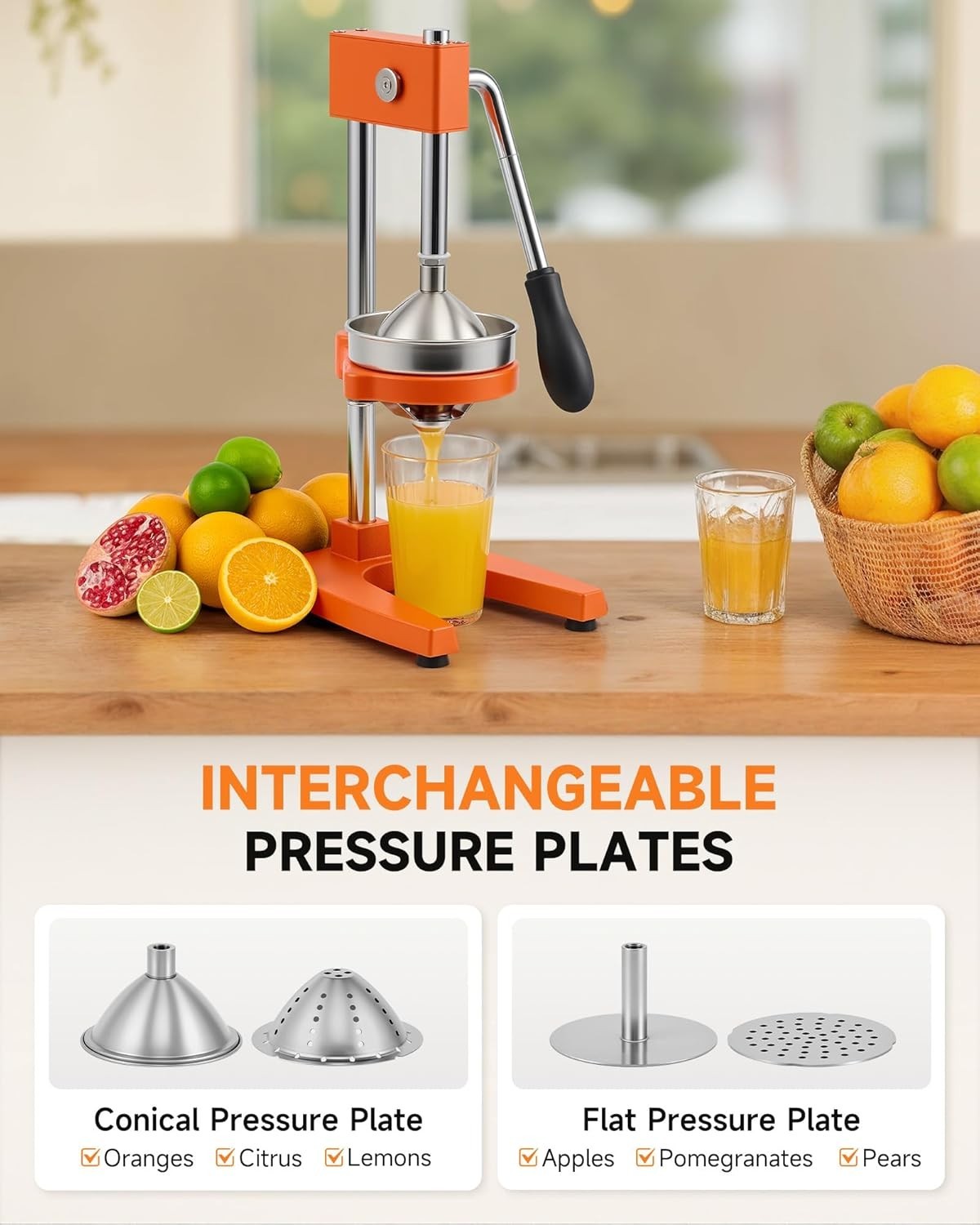 Heavy Duty Manual Citrus Press Juicer Dual Plates Lemon Orange Pom