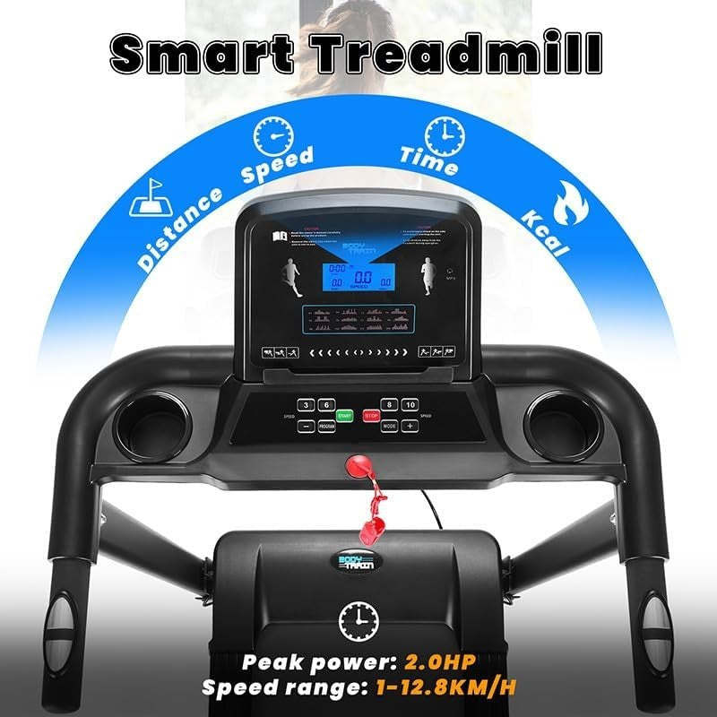 Folding Motorised Treadmill 12.8km/h LCD 12 Programs Portable Home Gym Watch