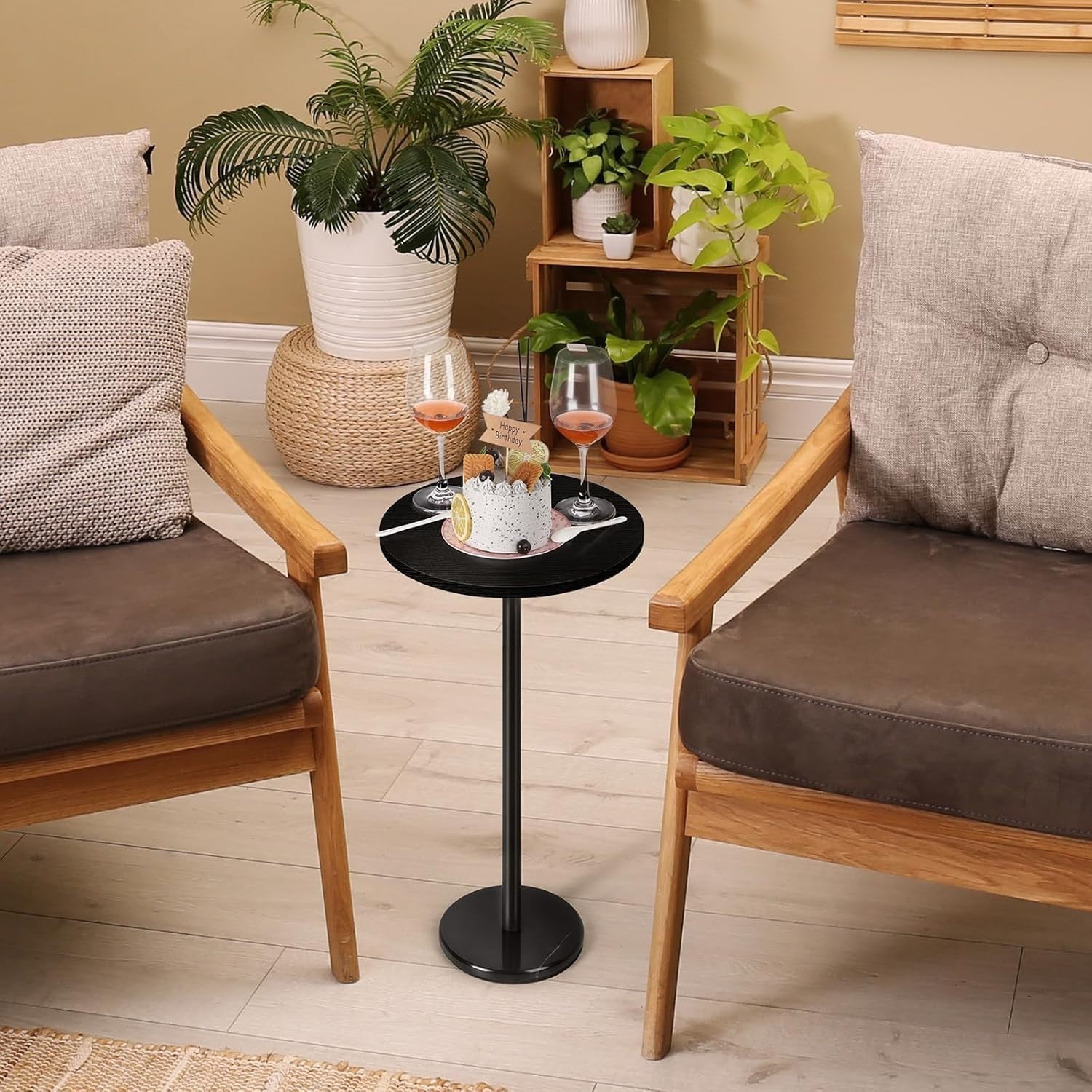 Black Round Side Table 32x32x62.5 cm | Small Coffee & Sofa End Table