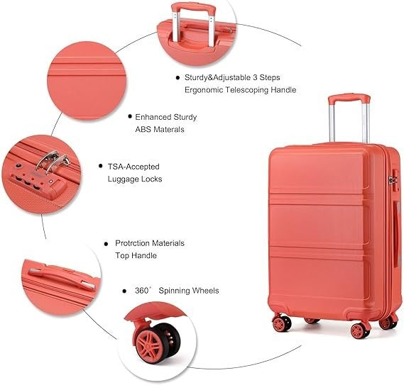 Travel Suitcase 24” ABS+PC Hard Shell Spinner Wheels with TSA Lock