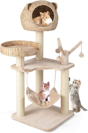 Cat Tree Tower 121cm Indoor Condo Hammock Sisal Scratching Post Play Centre