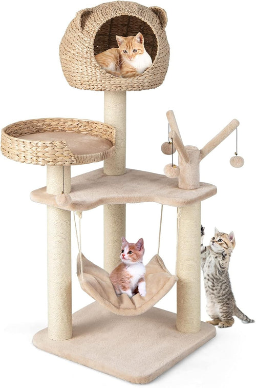 Cat Tree Tower 121cm Indoor Condo Hammock Sisal Scratching Post Play Centre