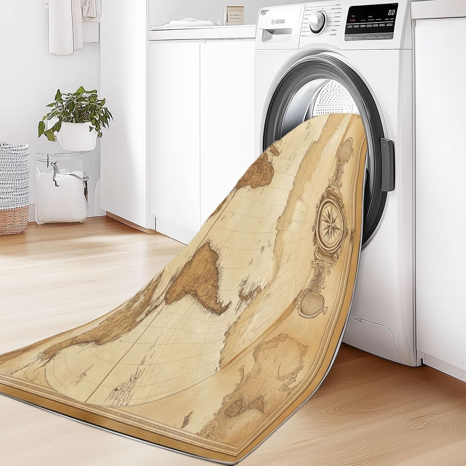 Vintage World Map Area Rug 140x200cm Non Slip Washable Living Room Carpet