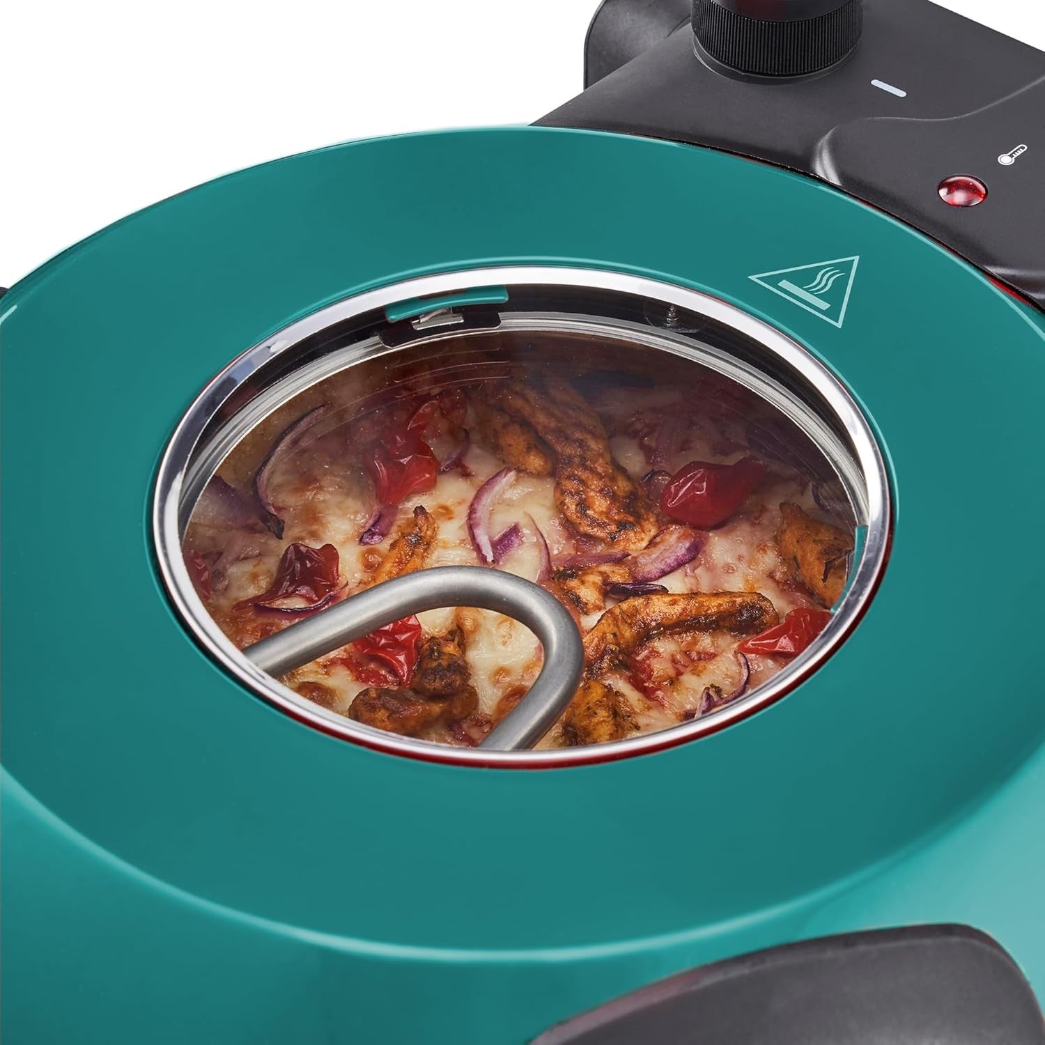 1200W Electric Pizza Oven 31cm Stone Base Glass Timer Cutter Teal