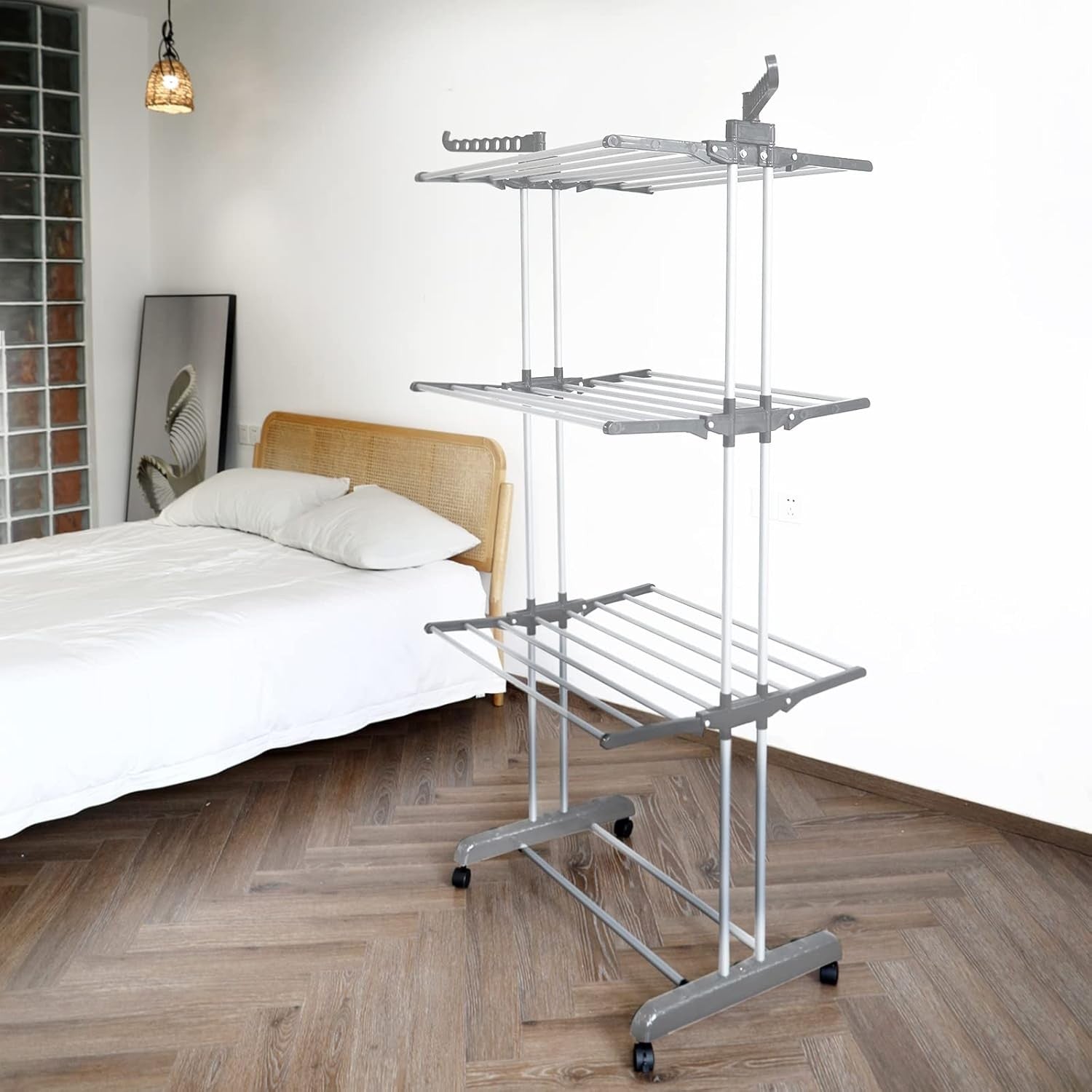 4 Tier Clothes Airer Folding Laundry Drying Rack with Wheels Space Saving