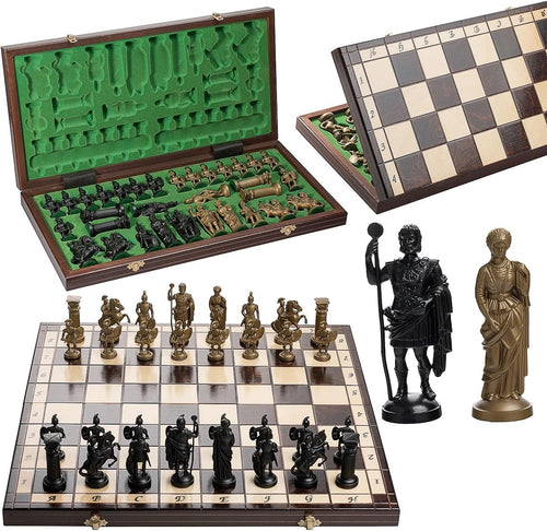 50cm Sparta Chess Set Weighted Pieces Large Wooden Board Greek Army Theme