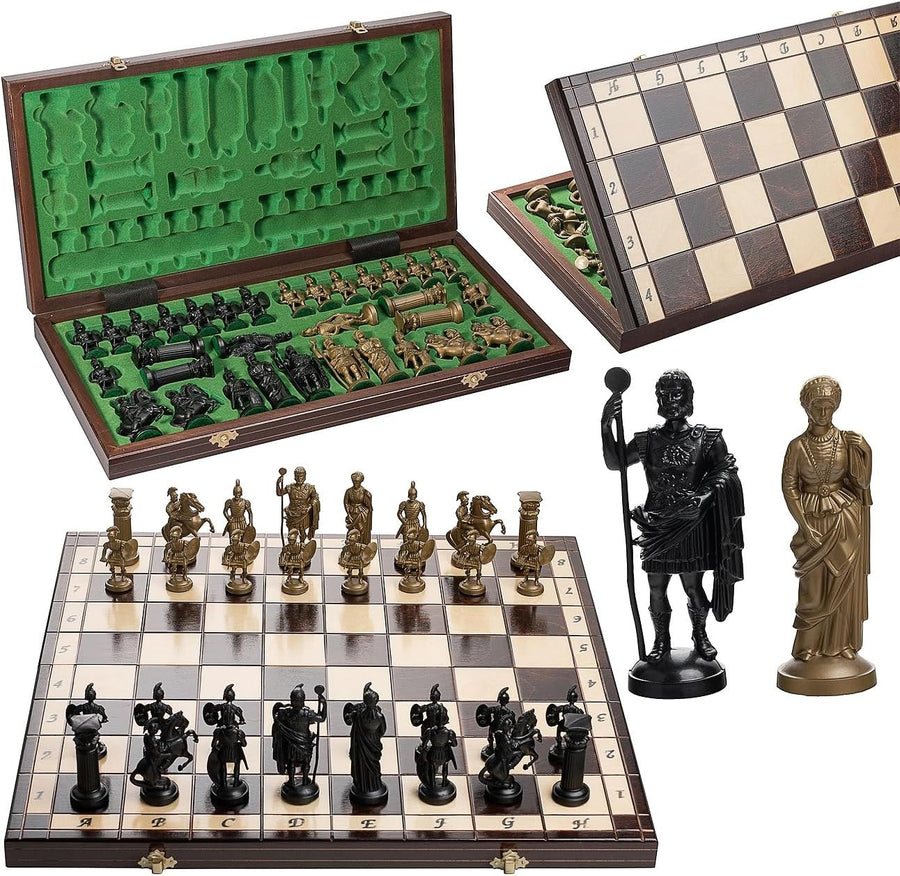 50cm Sparta Chess Set Weighted Pieces Large Wooden Board Greek Army Theme