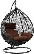 Black Rattan Egg Chair with Stand Outdoor Indoor Swing with Brown Cushion