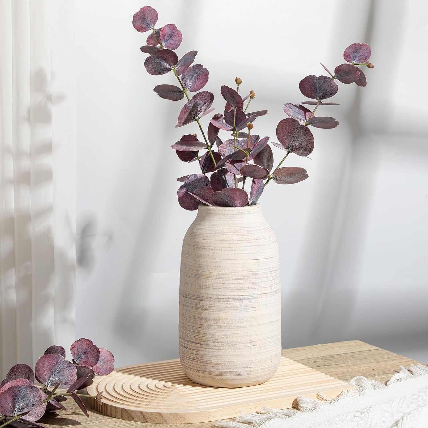 Beige Ceramic Vase 24.5cm Rustic Flower Holder Pampas Modern Home Decor