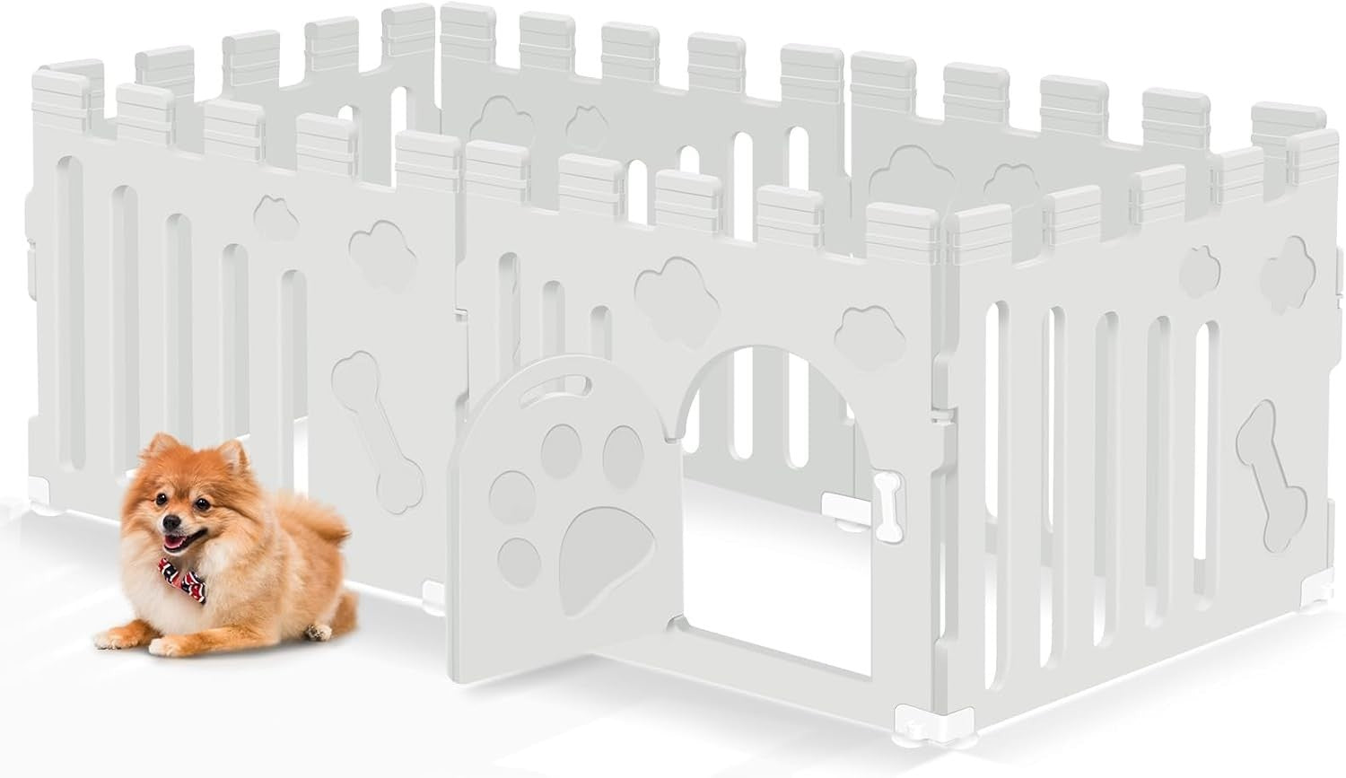 6 Panel Dog Playpen with Door – Large Indoor Pet Fence Non-Slip Gate White