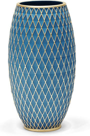 Large Blue Gold Decorative Floor Vase 28.5cm Modern Diamond Pattern Décor