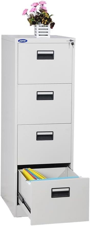 White Metal Filing Cabinet 4 Drawer Lockable 132cm Office Storage