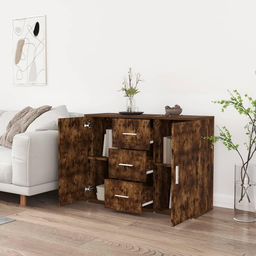 Modern Wood Sideboard Cabinet Storage Unit 2 Door 3 Drawer Smoked Oak