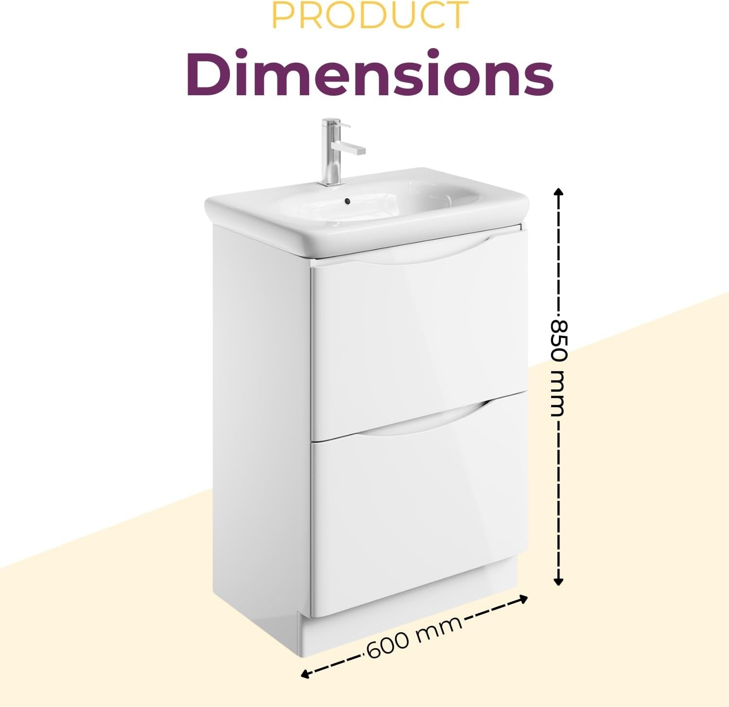 600mm White Floor Standing Vanity Unit with Round Basin Modern Bathroom