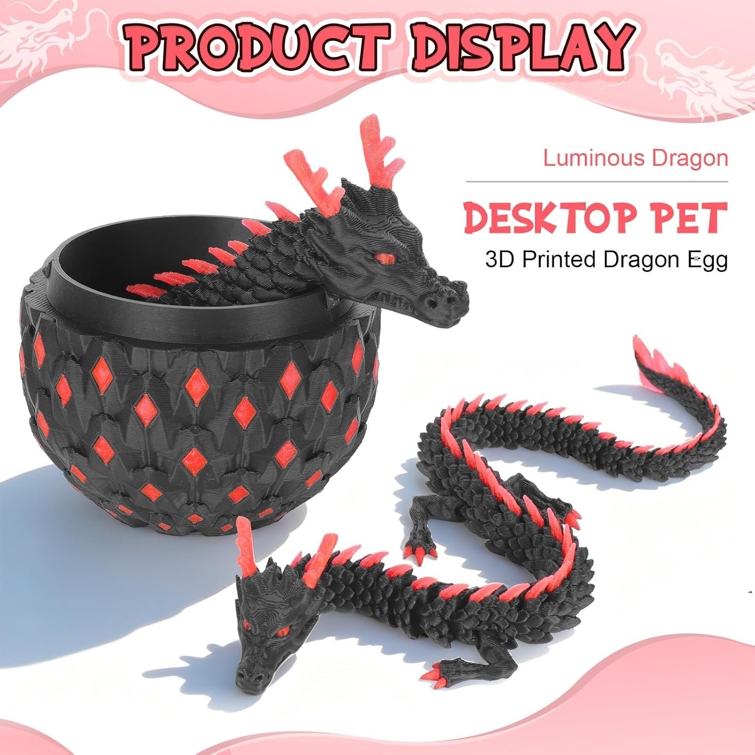 Glow in Dark Articulated Dragon Egg 12in Fantasy Fidget Desk Toy