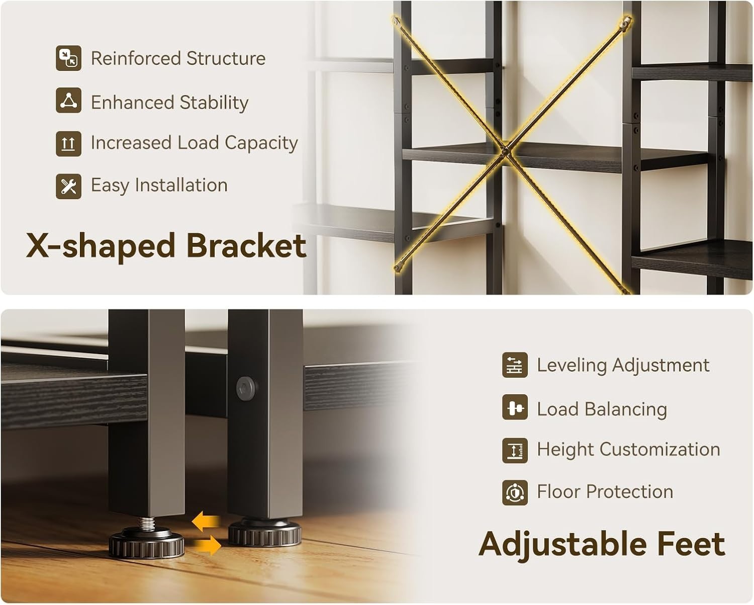 5 Tier Triple Bookshelf Industrial 14 Shelf Wide Bookcase Black Metal