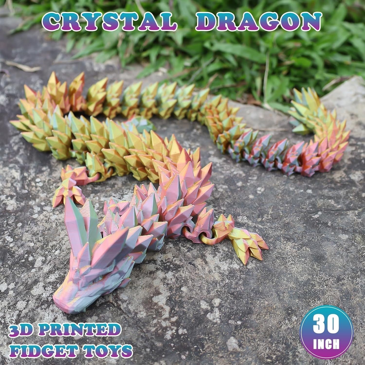 Large 3D Printed Crystal Dragon Articulated Fidget Desk Decor Gift