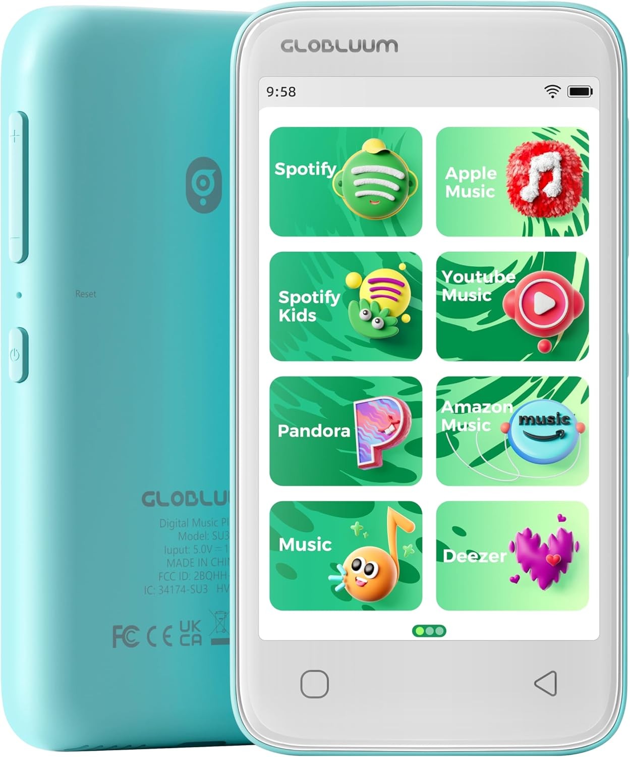 80GB Kids MP3 Player w/ 4″ Touchscreen, WiFi, Bluetooth, Parental Controls Blue