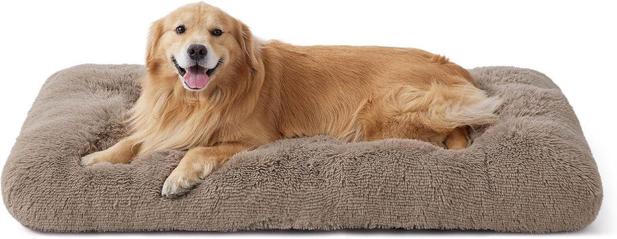 XXL Fluffy Dog Crate Bed Washable Anti Slip Warm Cushion 119x74cm Camel