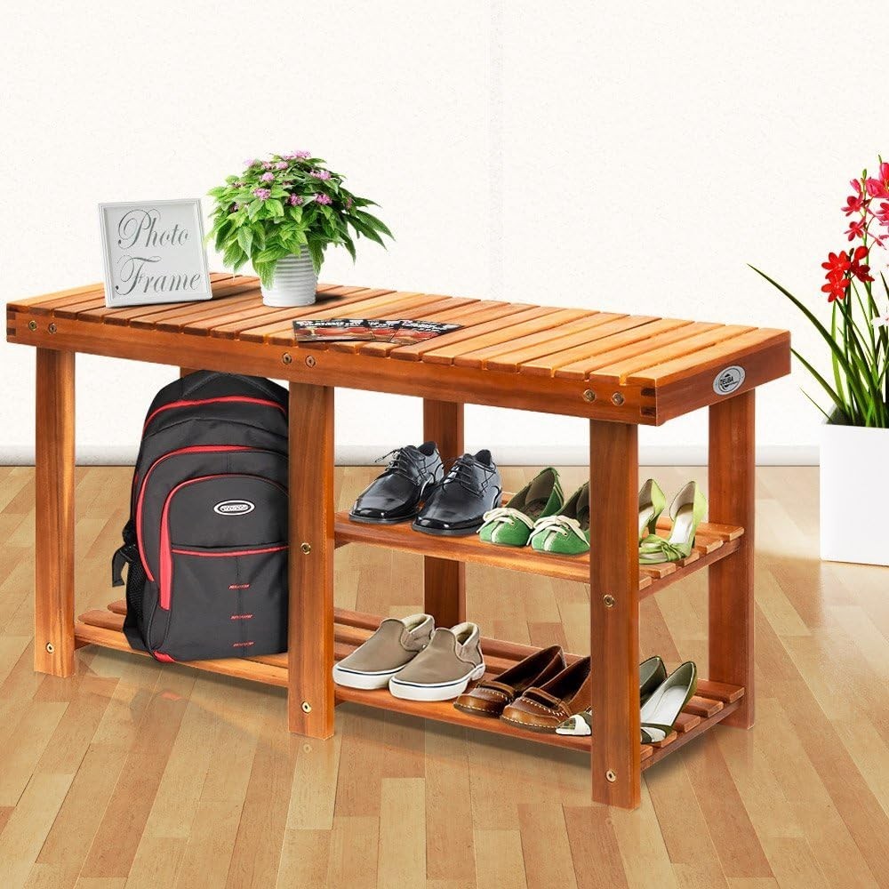 Shoe Rack with Bench, 3 Shelves, 87x45x30 cm Solid Acacia Wood Brown