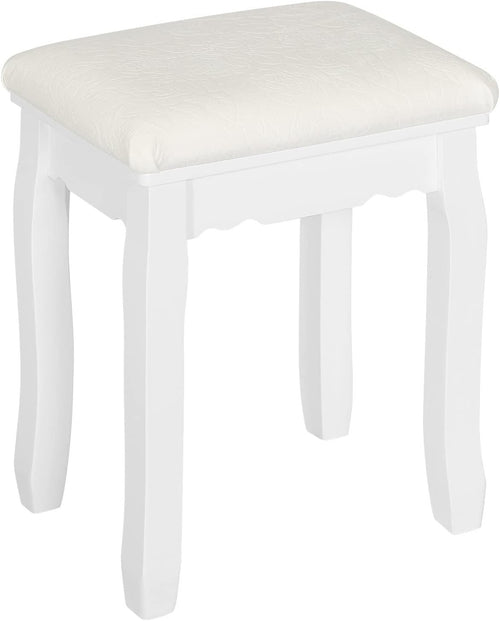 White Padded Vanity Stool Baroque Makeup Chair Pinewood Legs Elegant Seat