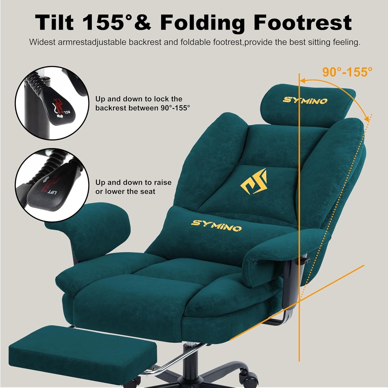 Gaming Chair with Footrest Ergonomic PU Leather Recliner Green