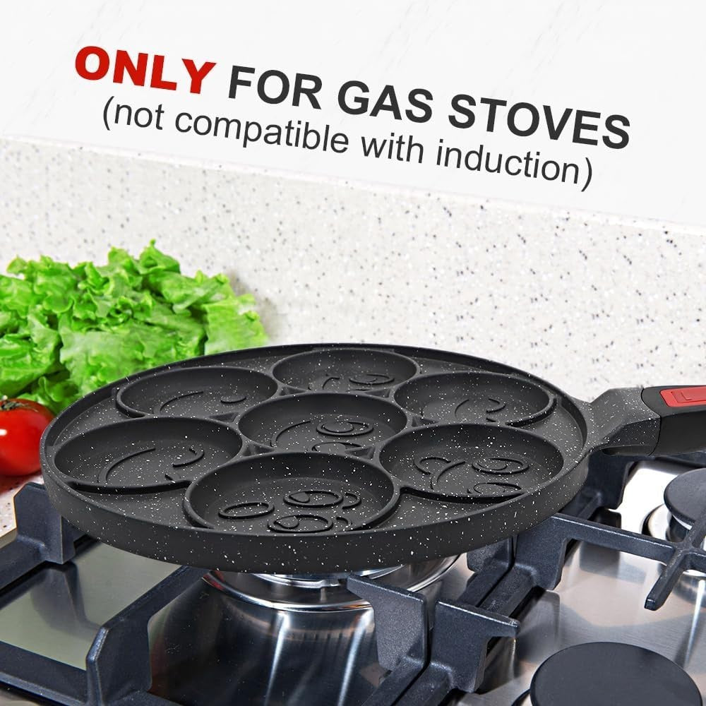 7-Hole Mini Pancake Pan Non-Stick Crepe Mold w/ Detachable Handle Black