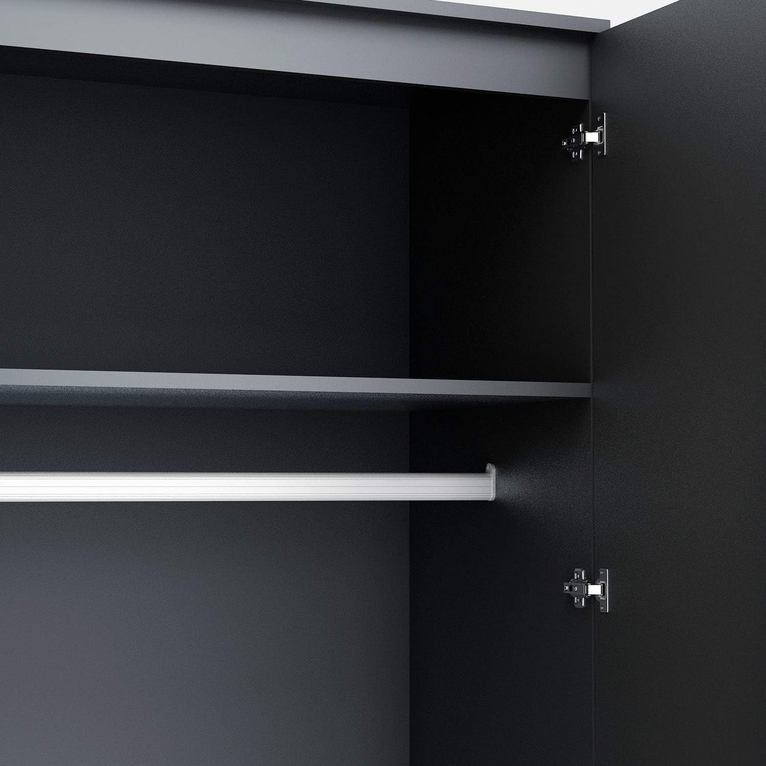 2 Door Wardrobe High Gloss Black Soft Close Storage Modern Bedroom Unit