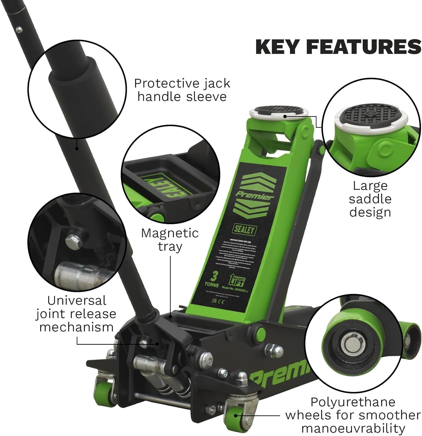 3 Ton Low Profile Rocket Lift Trolley Jack 100–533mm Heavy Duty Green