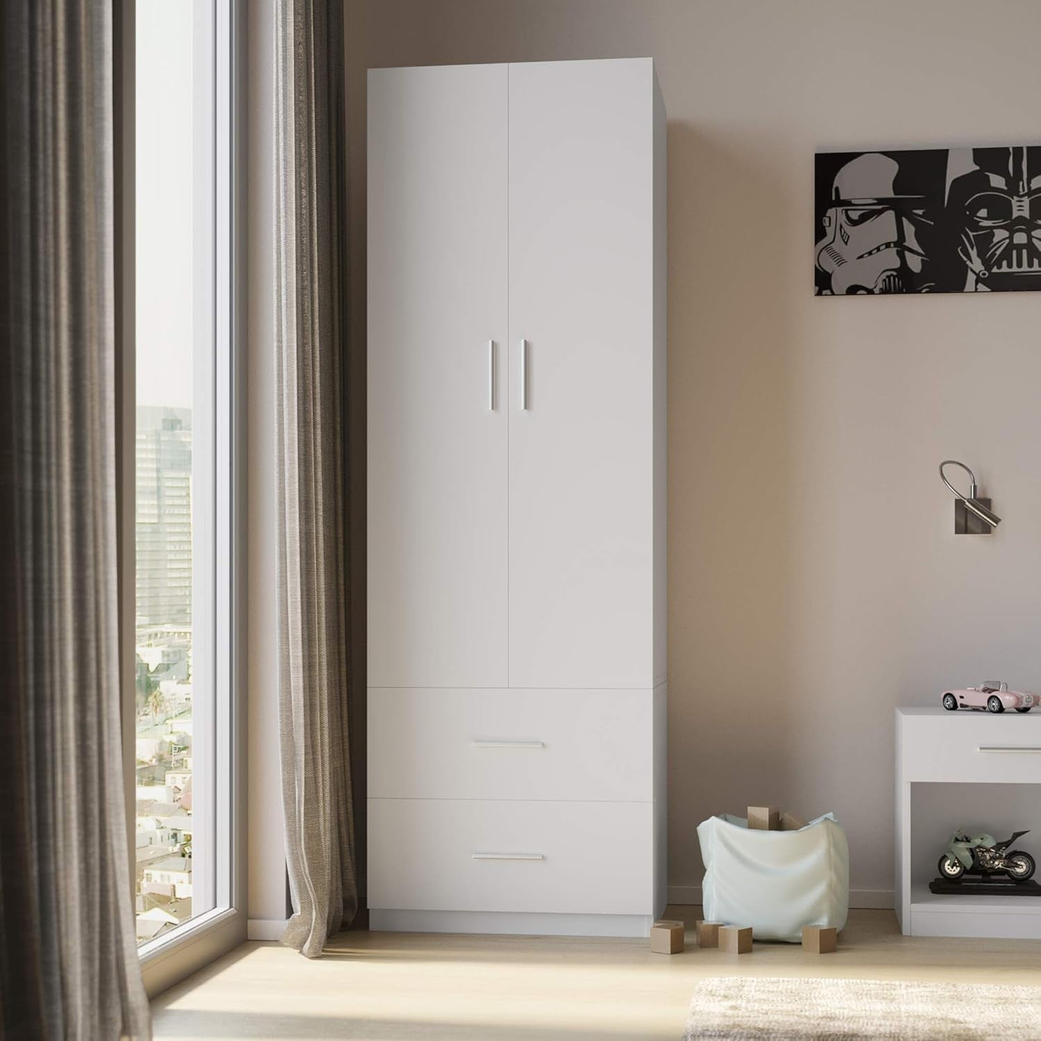 Kids 3-Piece Bedroom Set with Wardrobe, Chest & Bedside Table, White