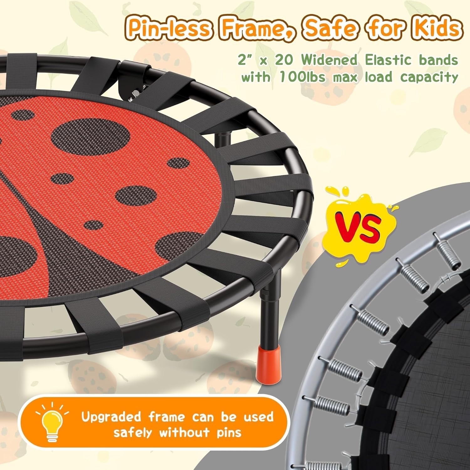 3ft Kids Trampoline Ladybug Foldable Toddler Jumper Handle 100LB