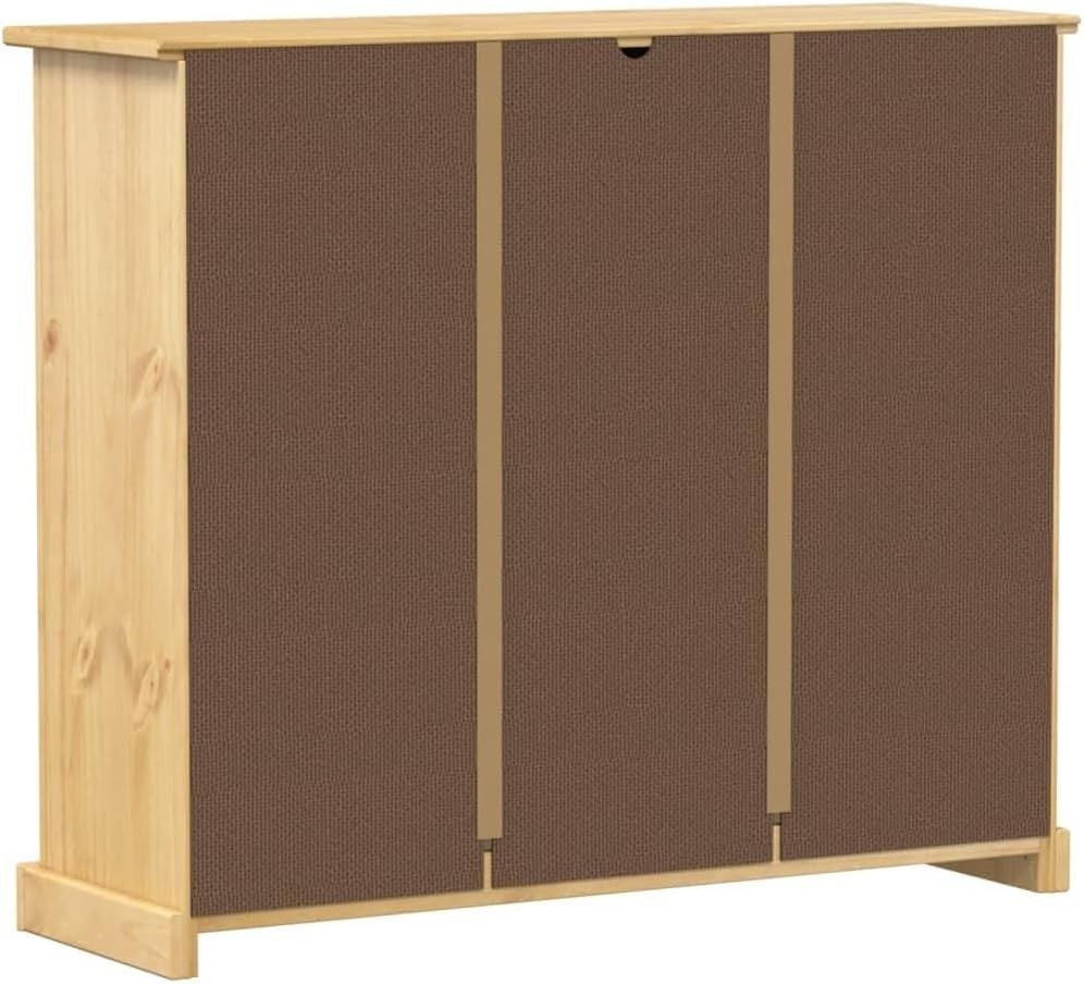 Rustic Solid Pine Shoe Cabinet with 2 Flip-Drawers & Metal Handles 99x32x85cm