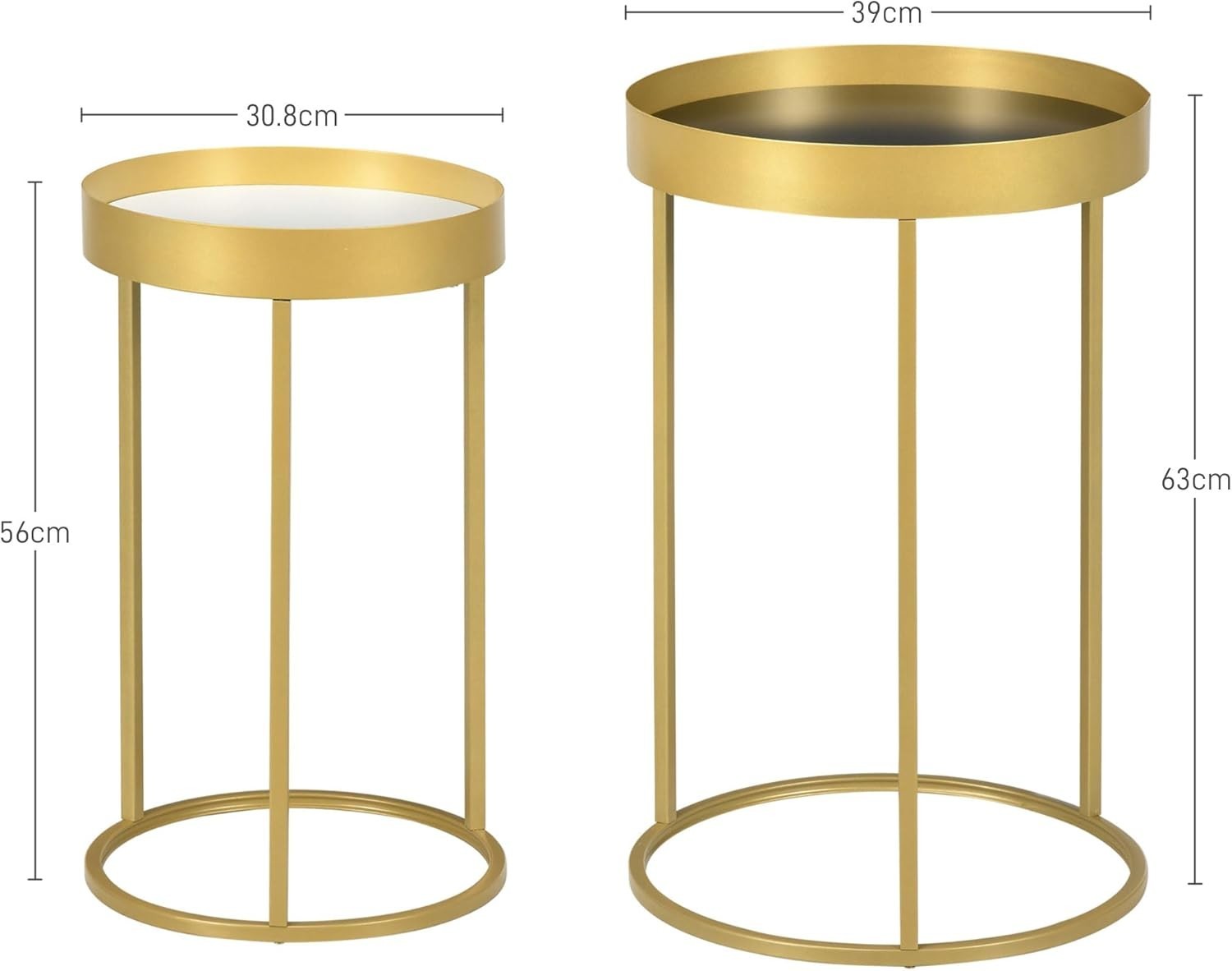 Gold Nesting Side Table Set 2 Round Metal Frame Tray Coffee End Tables Modern