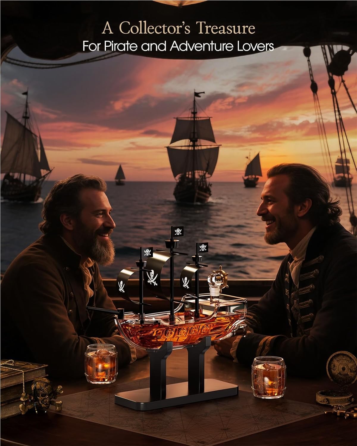 Pirate Ship Whiskey Decanter Set with 2 Glasses | 1L Liquor Dispenser Gift