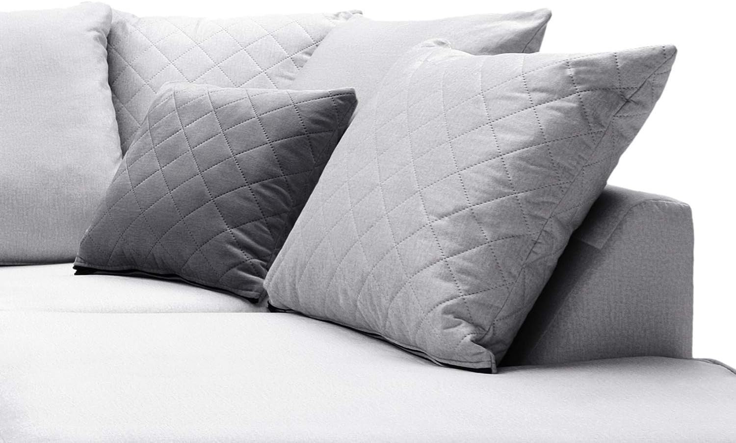 Light Grey L-Shaped Corner Sofa Velvet Fabric Water-Repellent 3 Seater