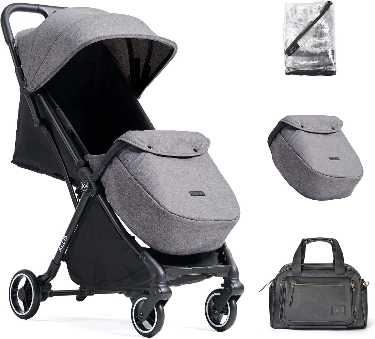 Automatic-Folding Baby Stroller with Footmuff Raincover & Changing Bag