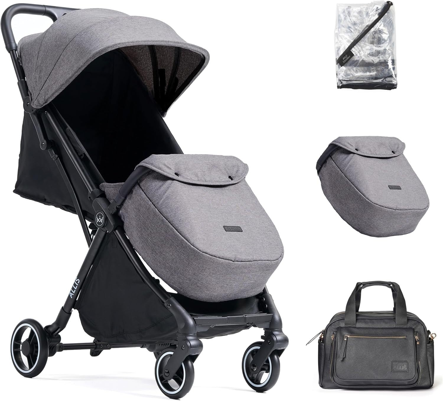 Automatic-Folding Baby Stroller with Footmuff Raincover & Changing Bag