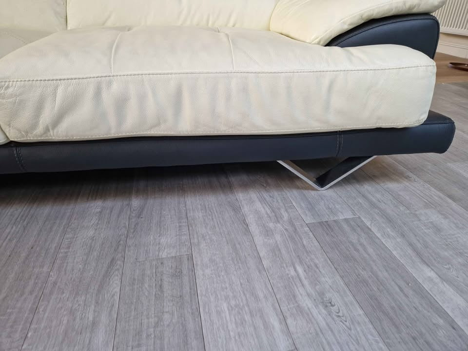 Cream/Black Leather Corner Sofa (PTP)