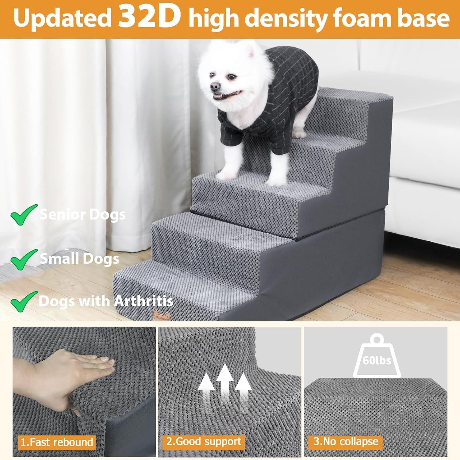 5-Step Dog Stairs Non-Slip Pet Ramp for Small Dogs Cats