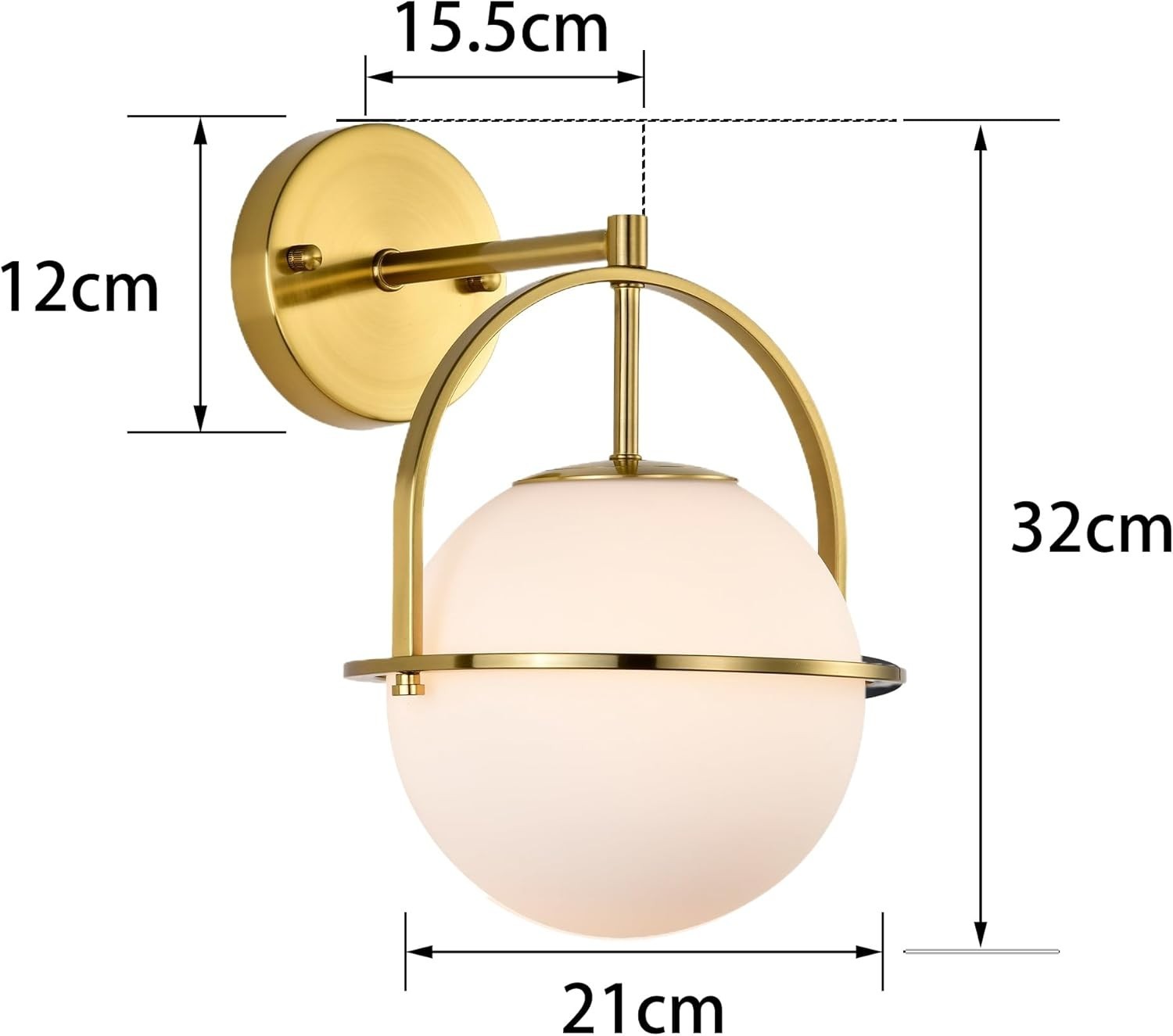 Gold Wall Sconce Light Frosted Glass Globe Lamp Modern Mid Century